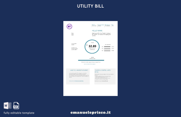 modello di versione della bolletta delle utenze BT del Regno Unito in stile veri